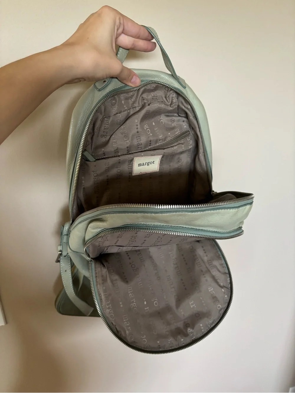 Margot New York Sage Green Leather Backpack with Pouch